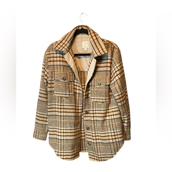 Joie Jackets & Blazers - Joie Wool Blend Plaid Shacket Coat Beige Large
